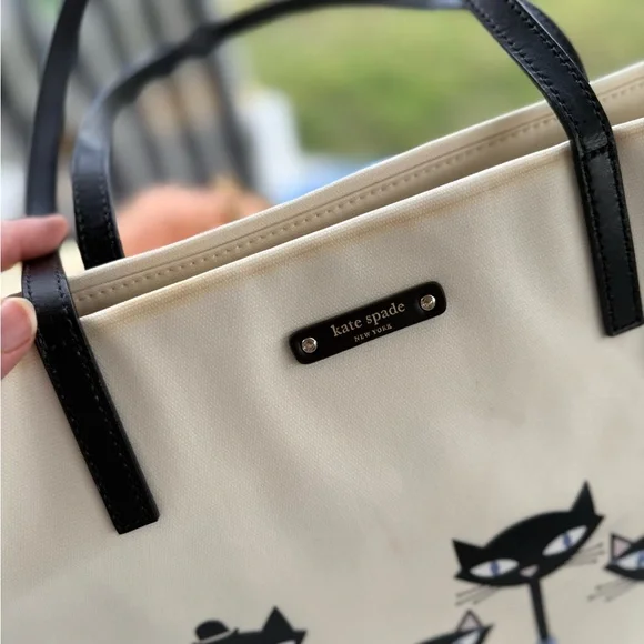 Kate Spade New York ♠️ Large Jazz Things Up Cool Black Cat Tote Purse Bag . - Picture 8 of 15